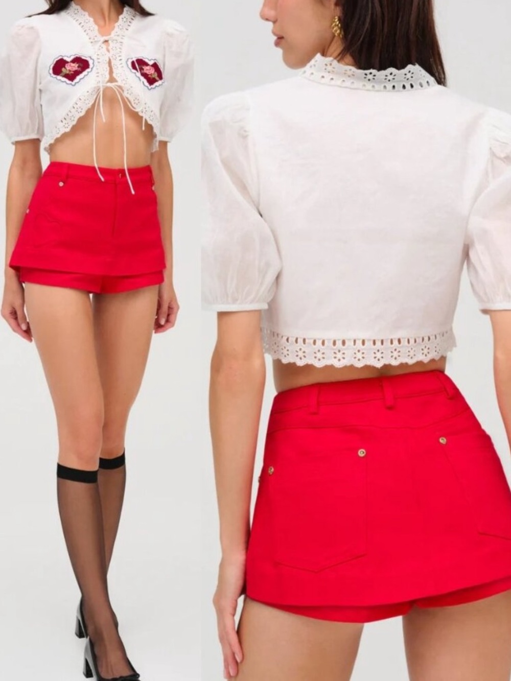 FOR LOVE AND LEMONS LIPSTICK RED DENIM MINI SKORT SIZE XS